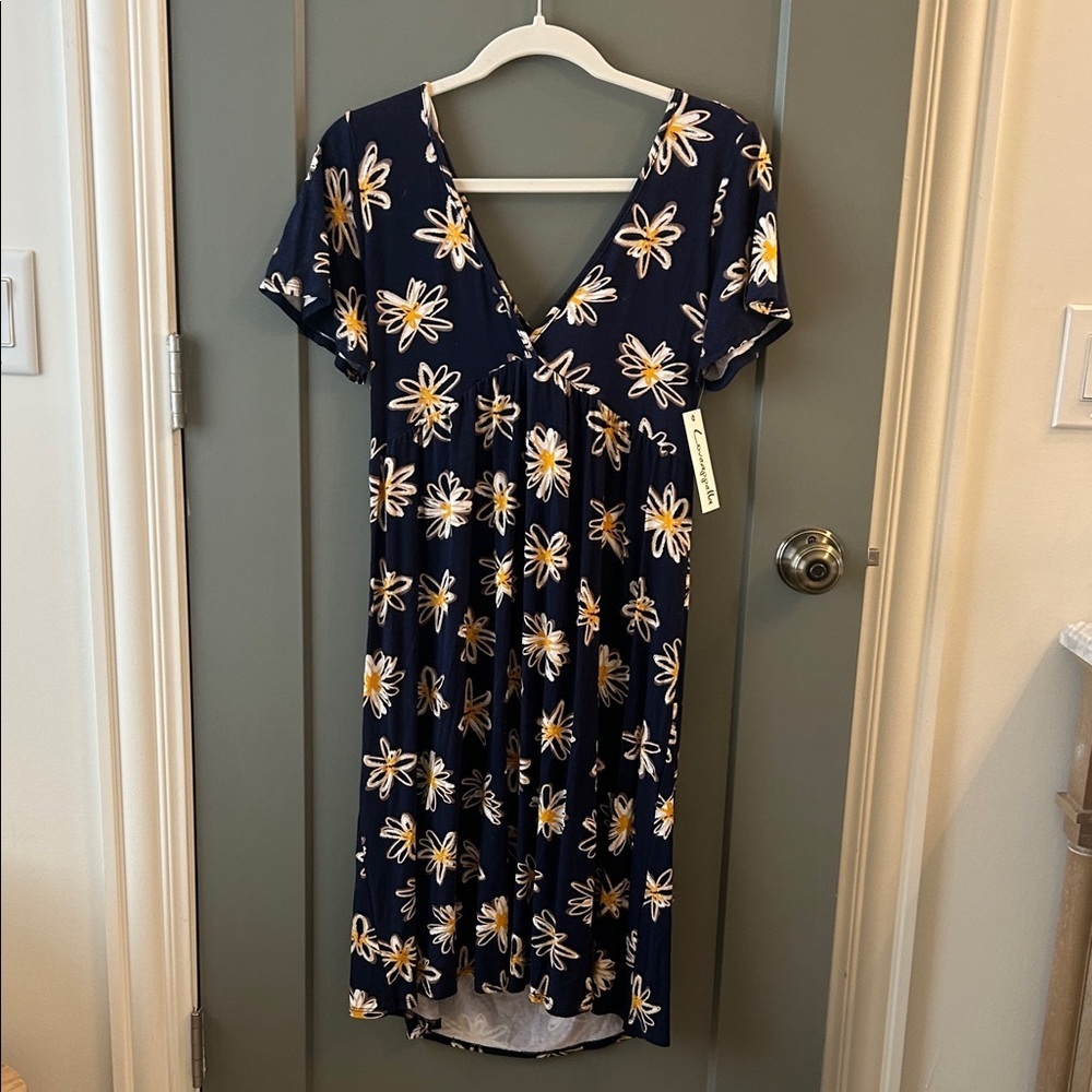 Loveappella Navy and Yellow Floral Midi Dress Stitch Fix size Medium